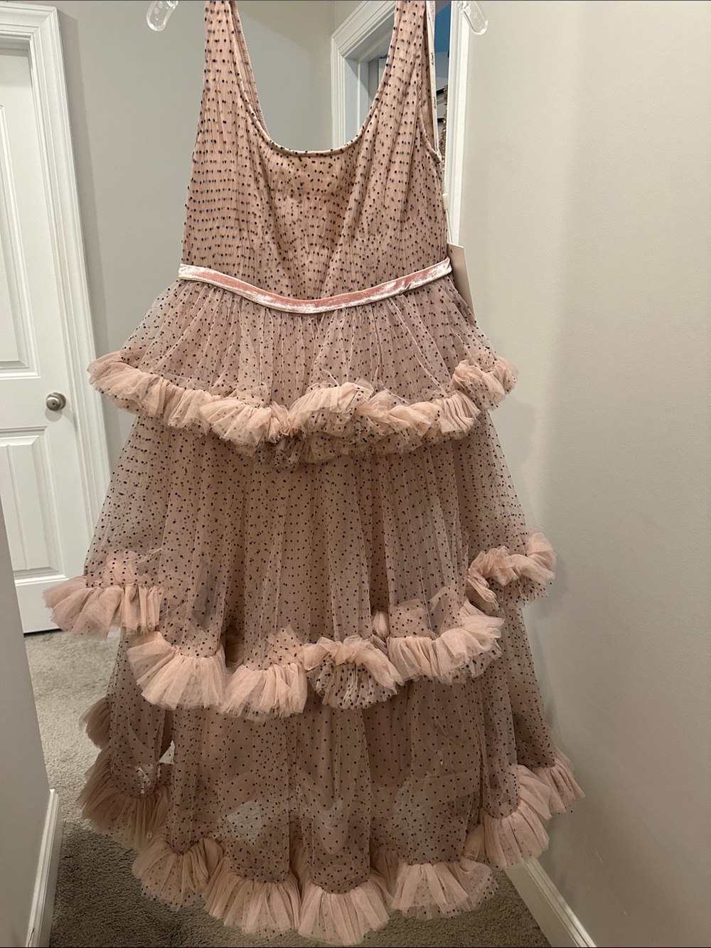 Mac Duggal 20776 Blush Black Polka Dot Tiered Ruffle Dress Anthropologie - Picture 6 of 14